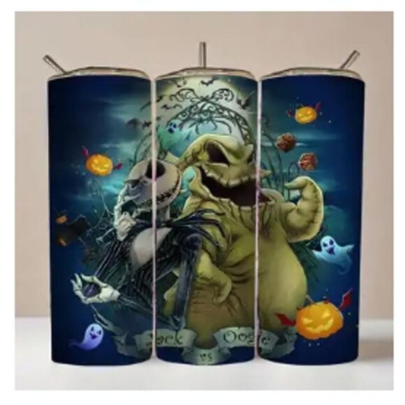 Jack vs Oogie 20oz Stainless Steel Insulated Tumbler & Straw - New Halloween - Picture 1 of 4